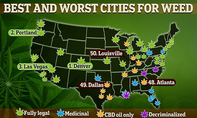 Daily Mail map reveals where marijuana dispensaries are most plentiful as US celebrates 4/20- where does your city rank?